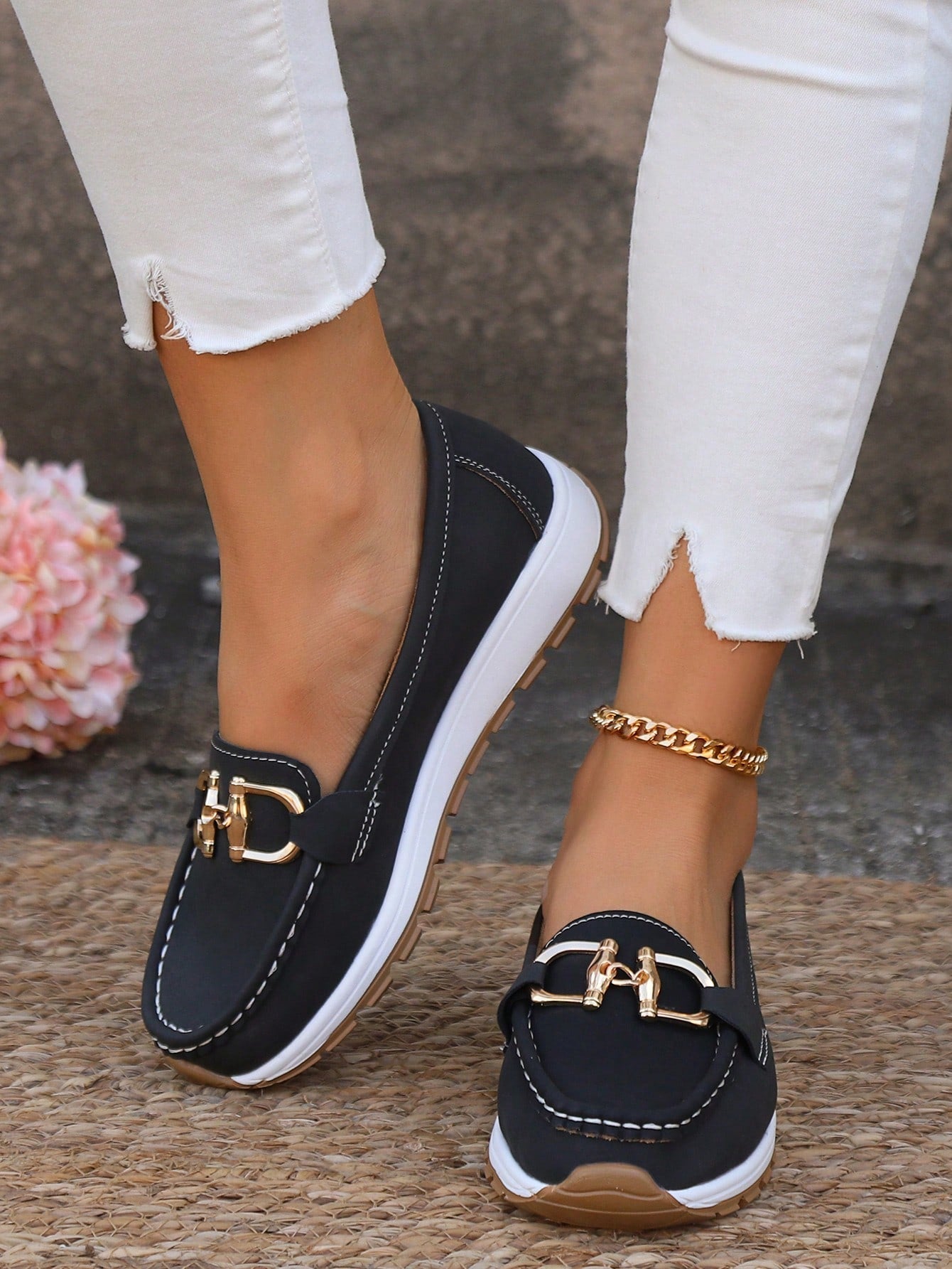 Stacy | Women's Gold Buckle Comfort Loafers