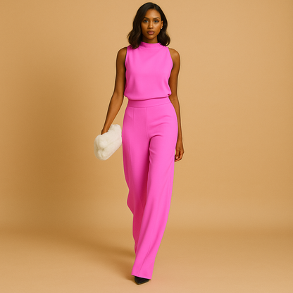 Elena | Women's High Neck Wide-Leg No-Sleeve Jumpsuit