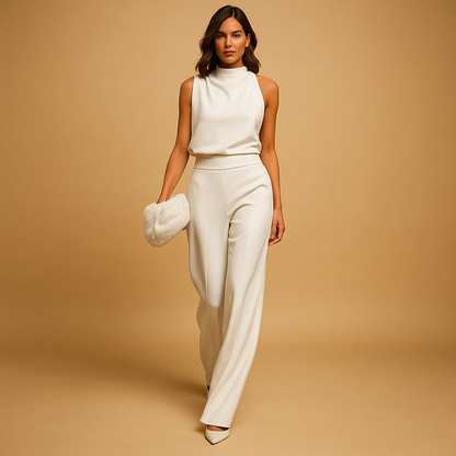 Elena | Women's High Neck Wide-Leg No-Sleeve Jumpsuit