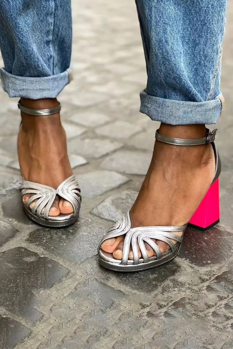 Candace | Colorful Shiny Sandals with Buckle and Thick Heel