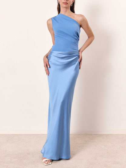 Rylee | Refined One Shoulder Neck Pleated Party Maxi Dress