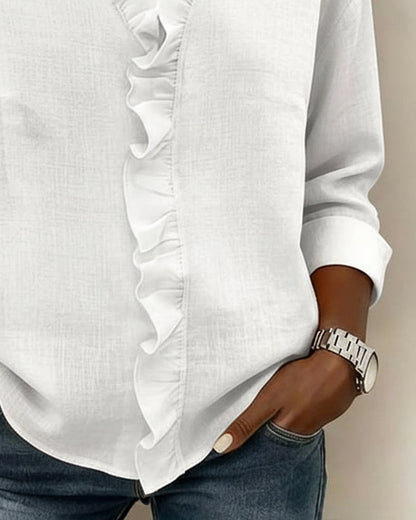 Julia | Women's Ruffle V-Neck Long Sleeve Blouse Spring Top