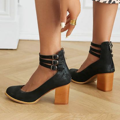 Sharon | Smooth Sandals with Ankle Strap and Thick Heel