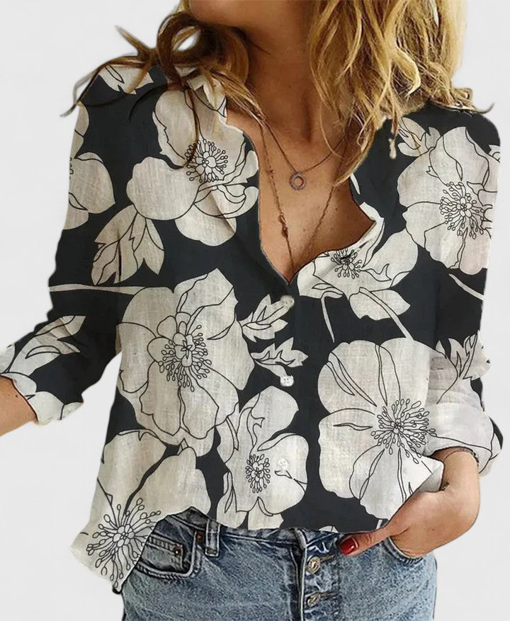 Beatrice | Women's Linen Button Down Shirt with Lapel Collar