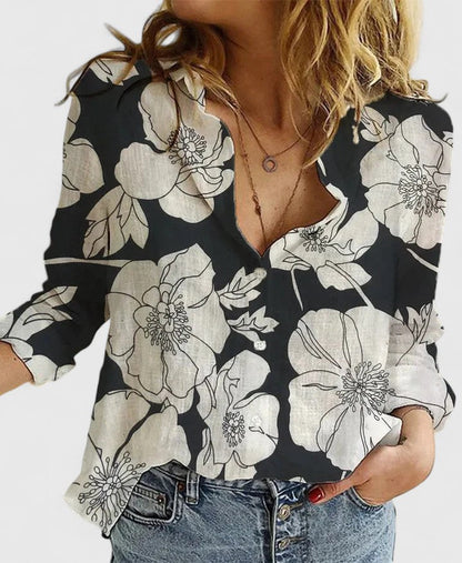 Beatrice | Women's Linen Button Down Shirt with Lapel Collar