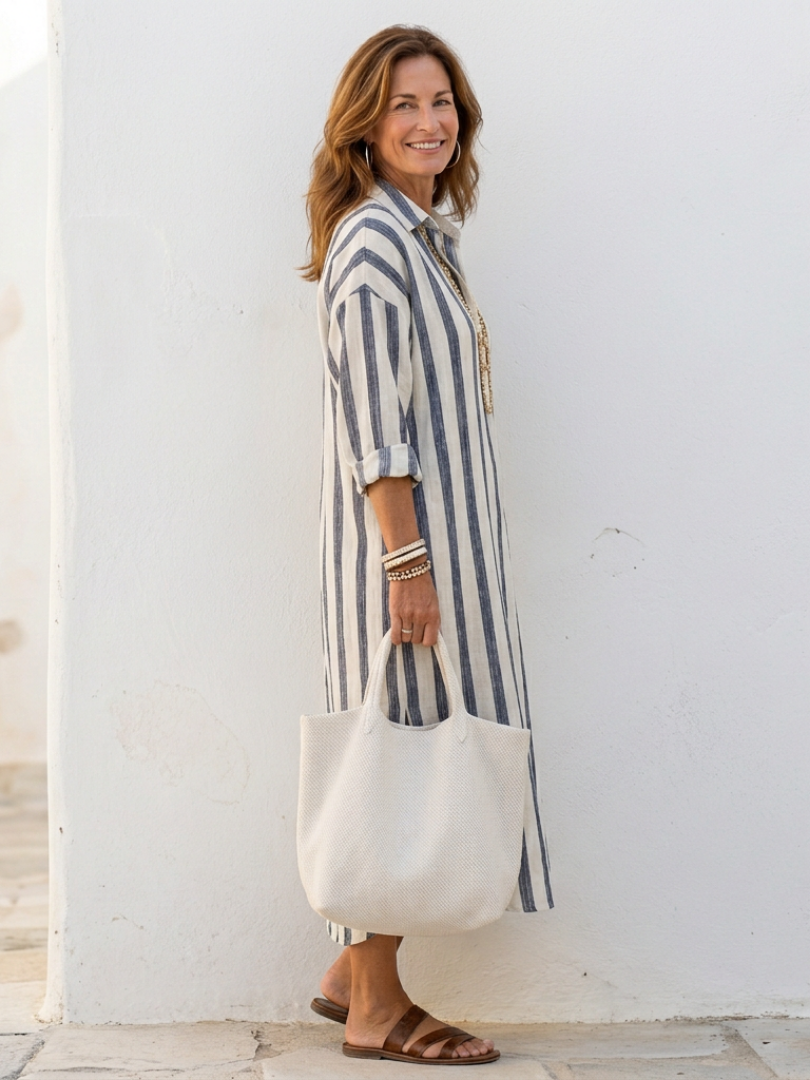 Holly | Women's Striped Full Sleeve Midi Button-Up Dress