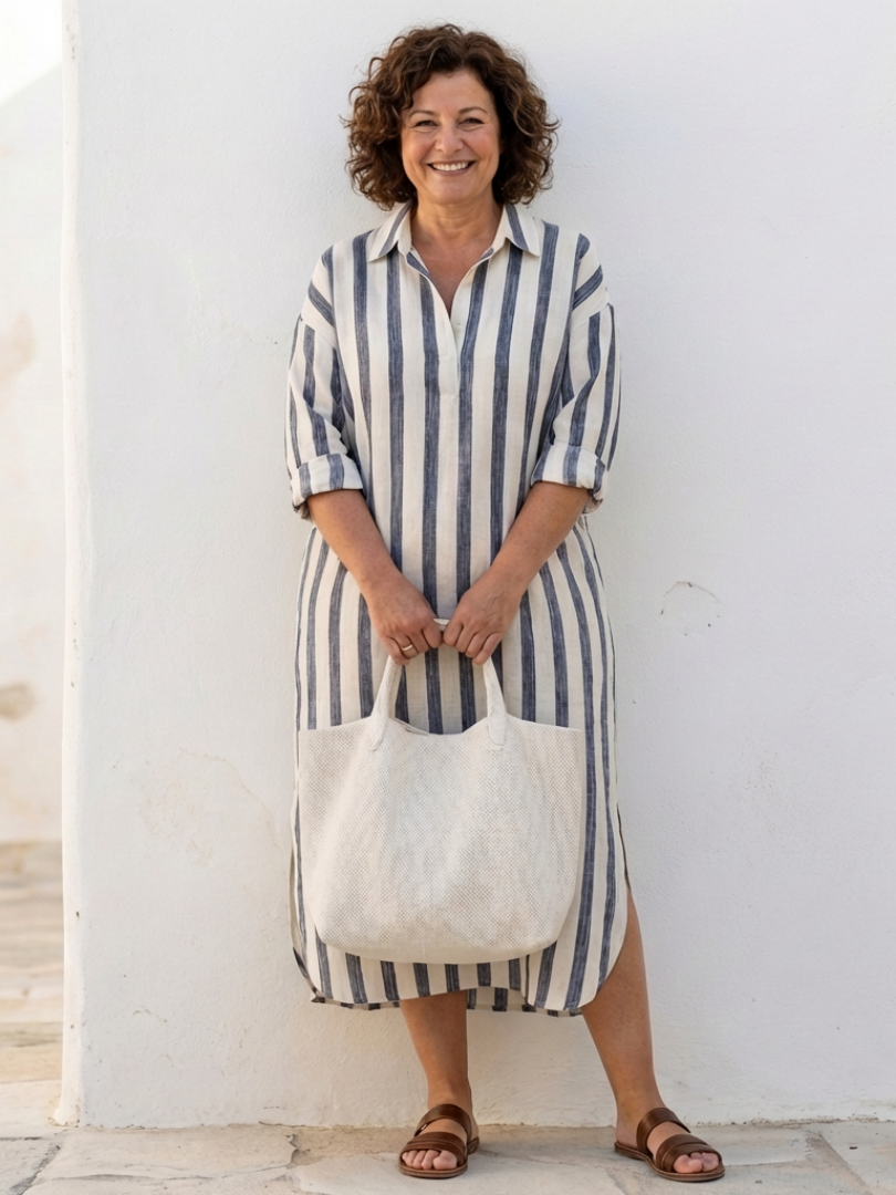 Holly | Women's Striped Full Sleeve Midi Button-Up Dress