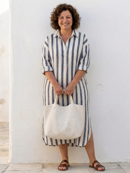 Holly | Women's Striped Full Sleeve Midi Button-Up Dress