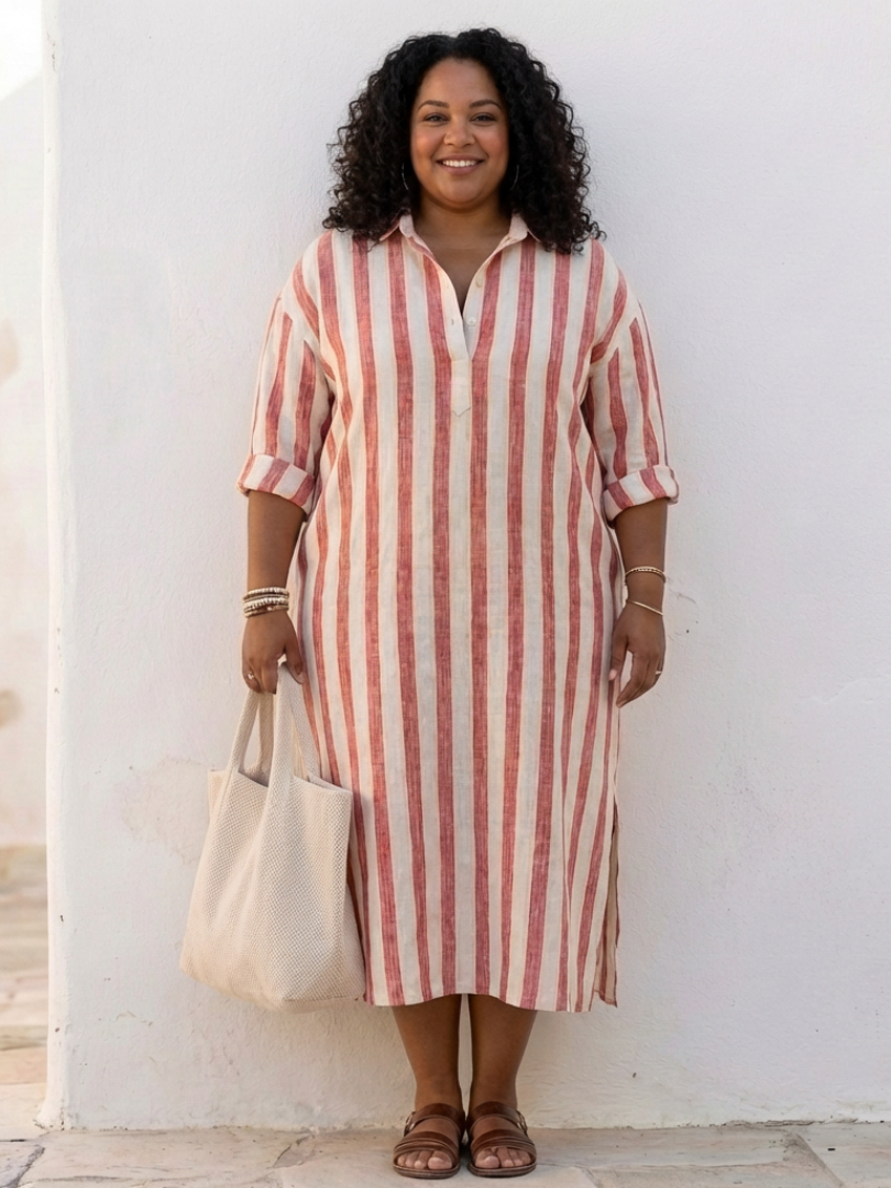 Holly | Women's Striped Full Sleeve Midi Button-Up Dress