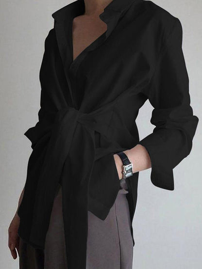Rhonda | Women's Tie Waist Button Down Long Sleeve Shirt Blouse
