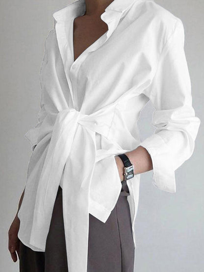 Rhonda | Women's Tie Waist Button Down Long Sleeve Shirt Blouse