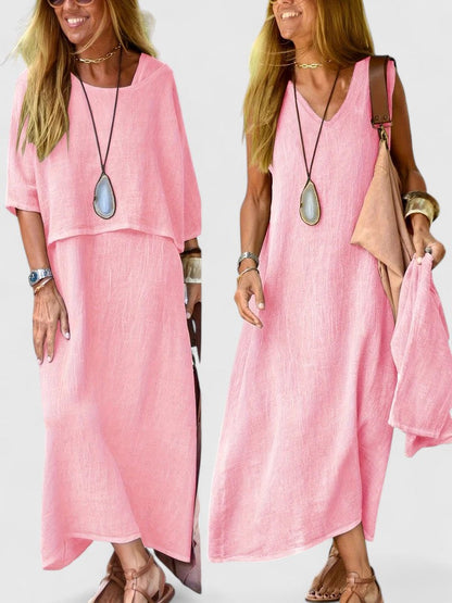 Layla | Women's Two-Piece Set Maxi Dress & Short-Sleeved Top