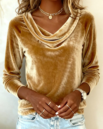Crystal | Opulent Velvet Drape-Neck Top