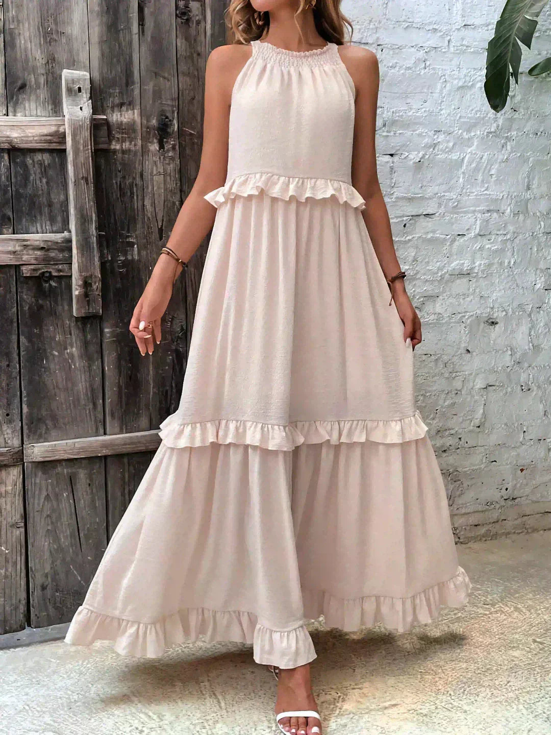 Serenity | Refined No-Sleeve Dress with Ruffles