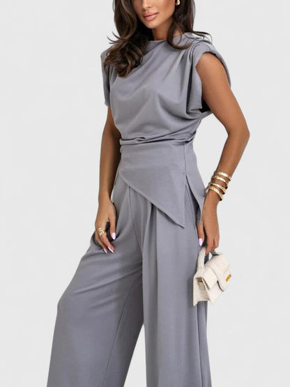 Bella | Women's Draped Two-Piece Set Wide Leg Pants Occasion Outfit