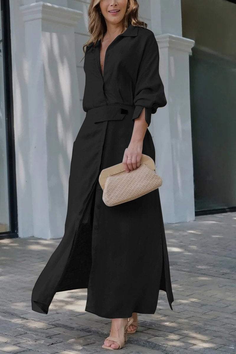 Kelly | Women's Collared Belted Maxi Dress