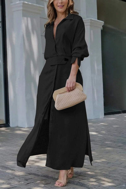 Kelly | Women's Collared Belted Maxi Dress