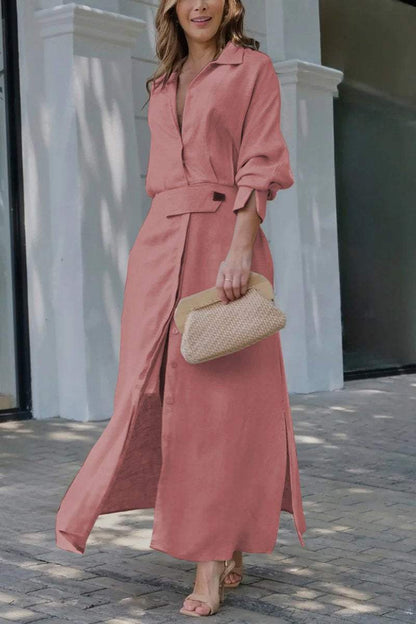 Kelly | Women's Collared Belted Maxi Dress