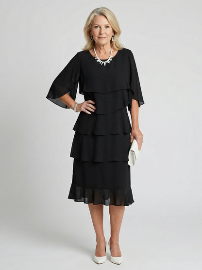 Diana | Women's Tiered Flutter Sleeve Mid-Length Dress