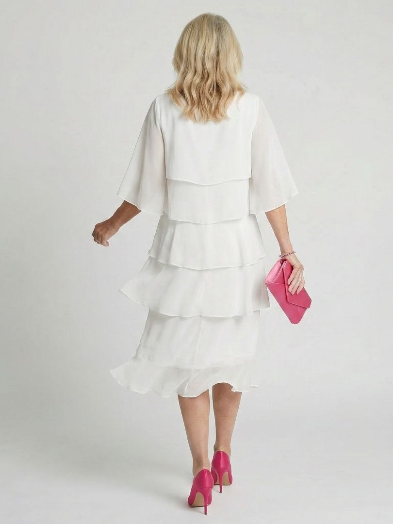 Diana | Women's Tiered Flutter Sleeve Mid-Length Dress