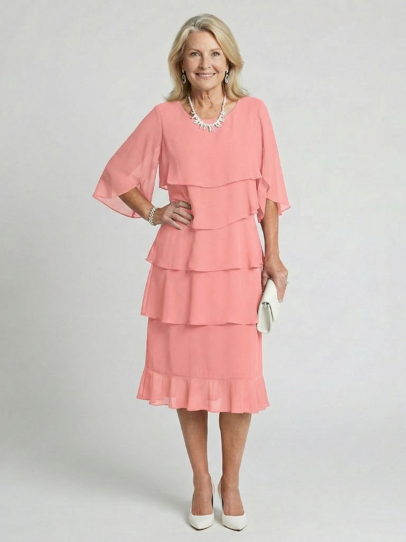 Diana | Women's Tiered Flutter Sleeve Mid-Length Dress