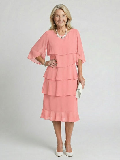 Diana | Women's Tiered Flutter Sleeve Mid-Length Dress