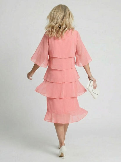 Diana | Women's Tiered Flutter Sleeve Mid-Length Dress