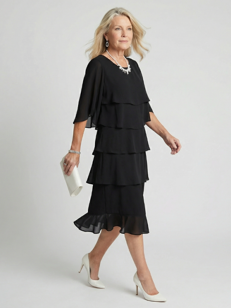 Diana | Women's Tiered Flutter Sleeve Mid-Length Dress