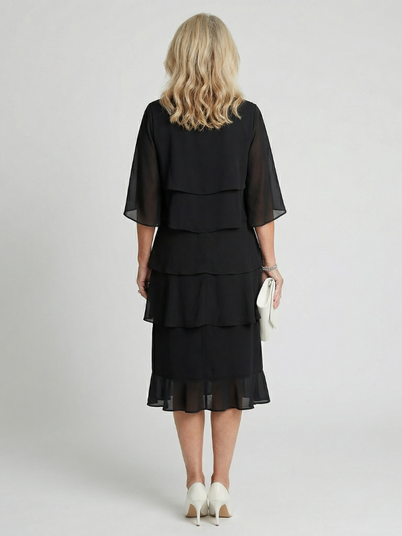 Diana | Women's Tiered Flutter Sleeve Mid-Length Dress