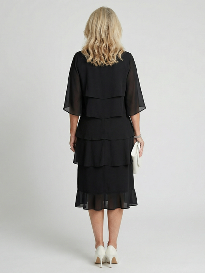 Diana | Women's Tiered Flutter Sleeve Mid-Length Dress
