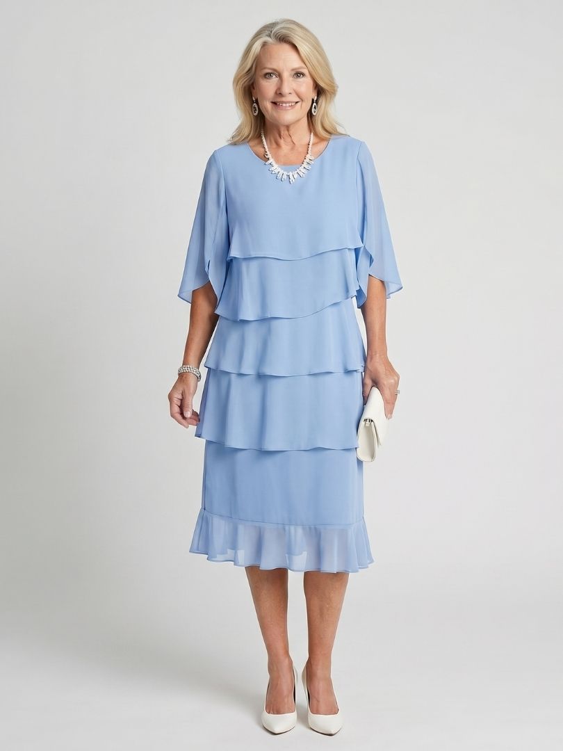 Diana | Women's Tiered Flutter Sleeve Mid-Length Dress
