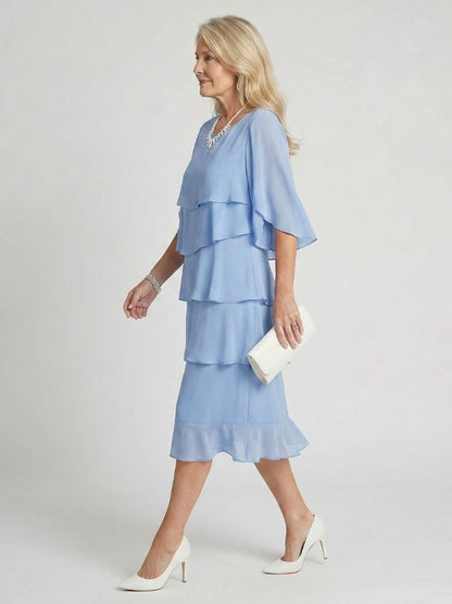 Diana | Women's Tiered Flutter Sleeve Mid-Length Dress