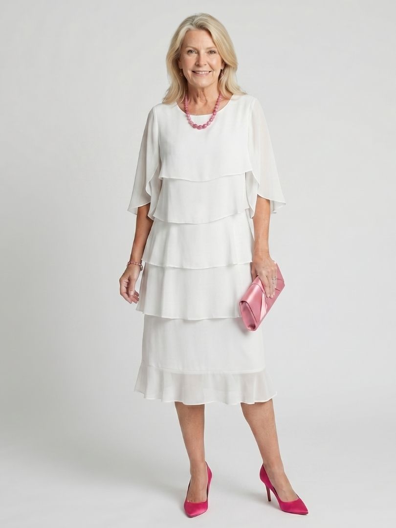 Diana | Women's Tiered Flutter Sleeve Mid-Length Dress