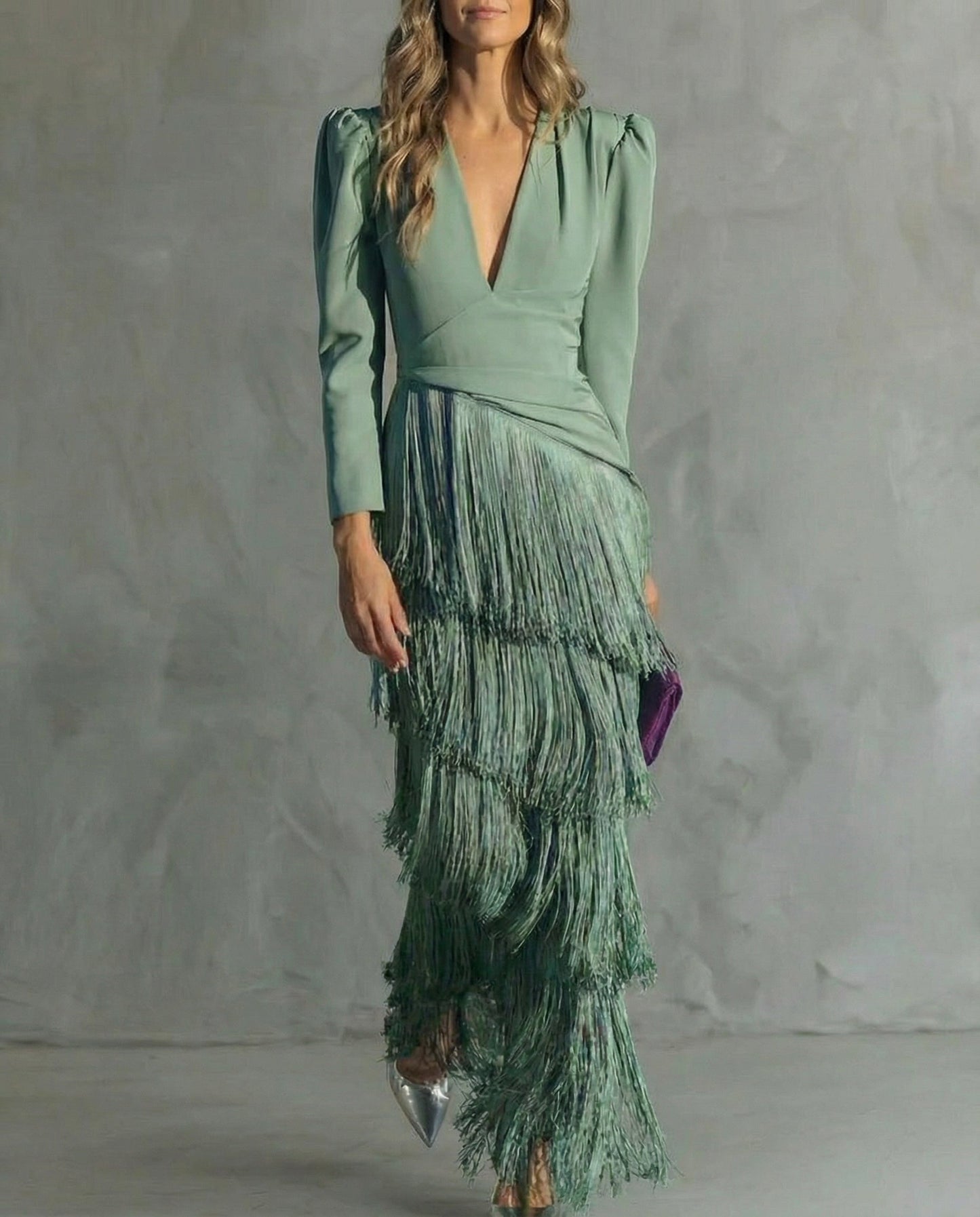 Julia | Women's V Neck Fringe Maxi Dress
