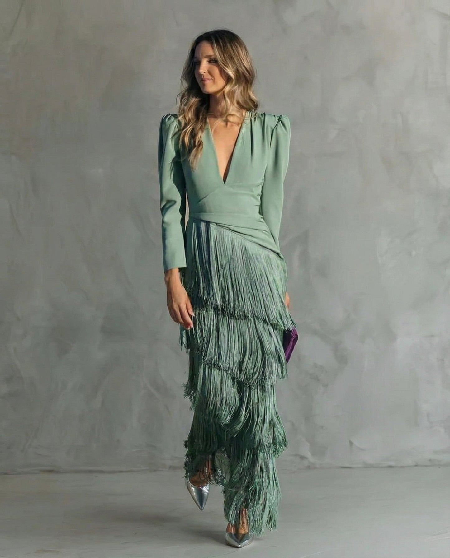 Julia | Women's V Neck Fringe Maxi Dress