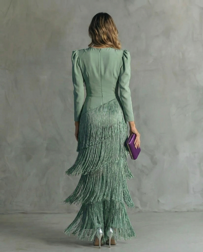 Julia | Women's V Neck Fringe Maxi Dress