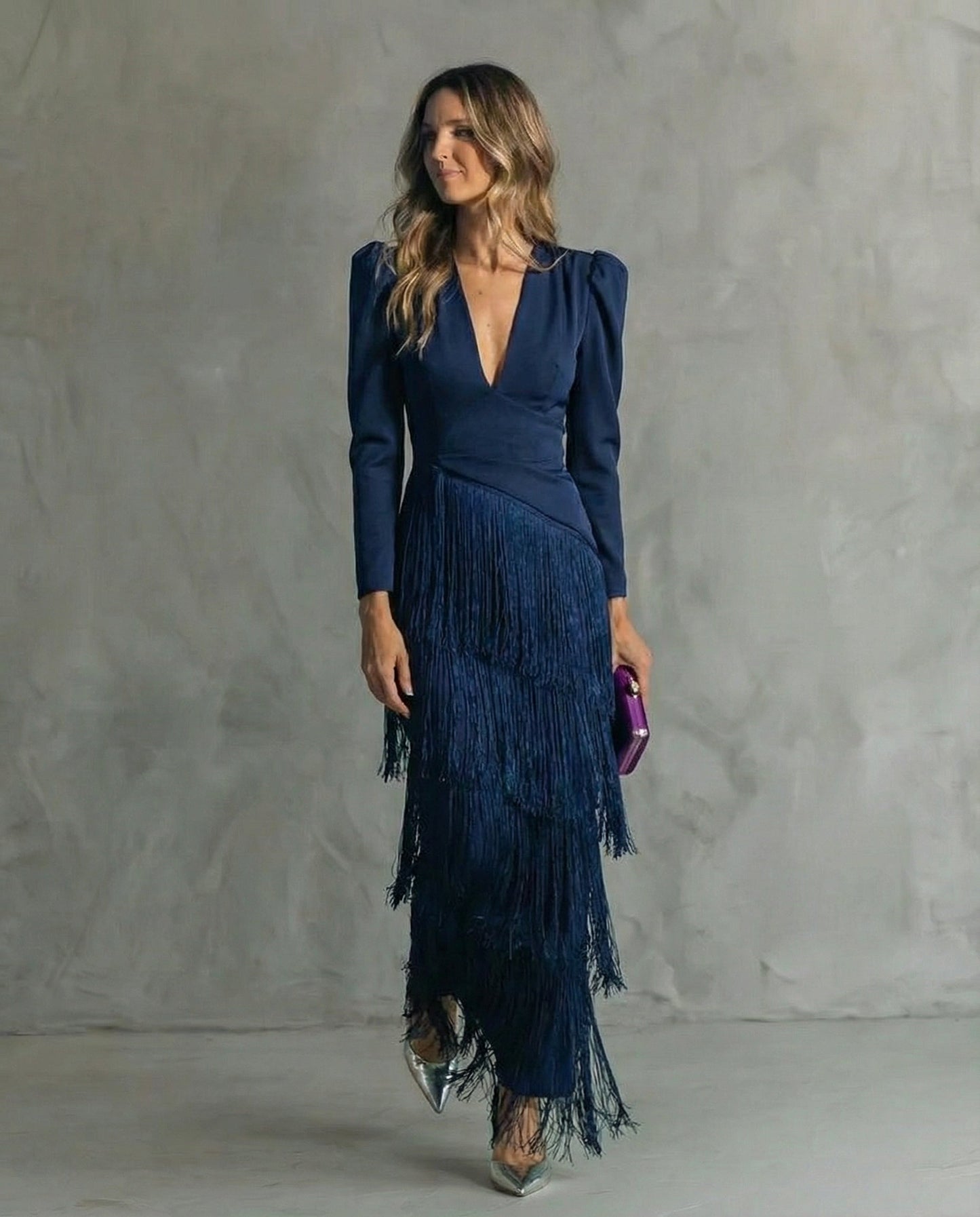 Julia | Women's V Neck Fringe Maxi Dress