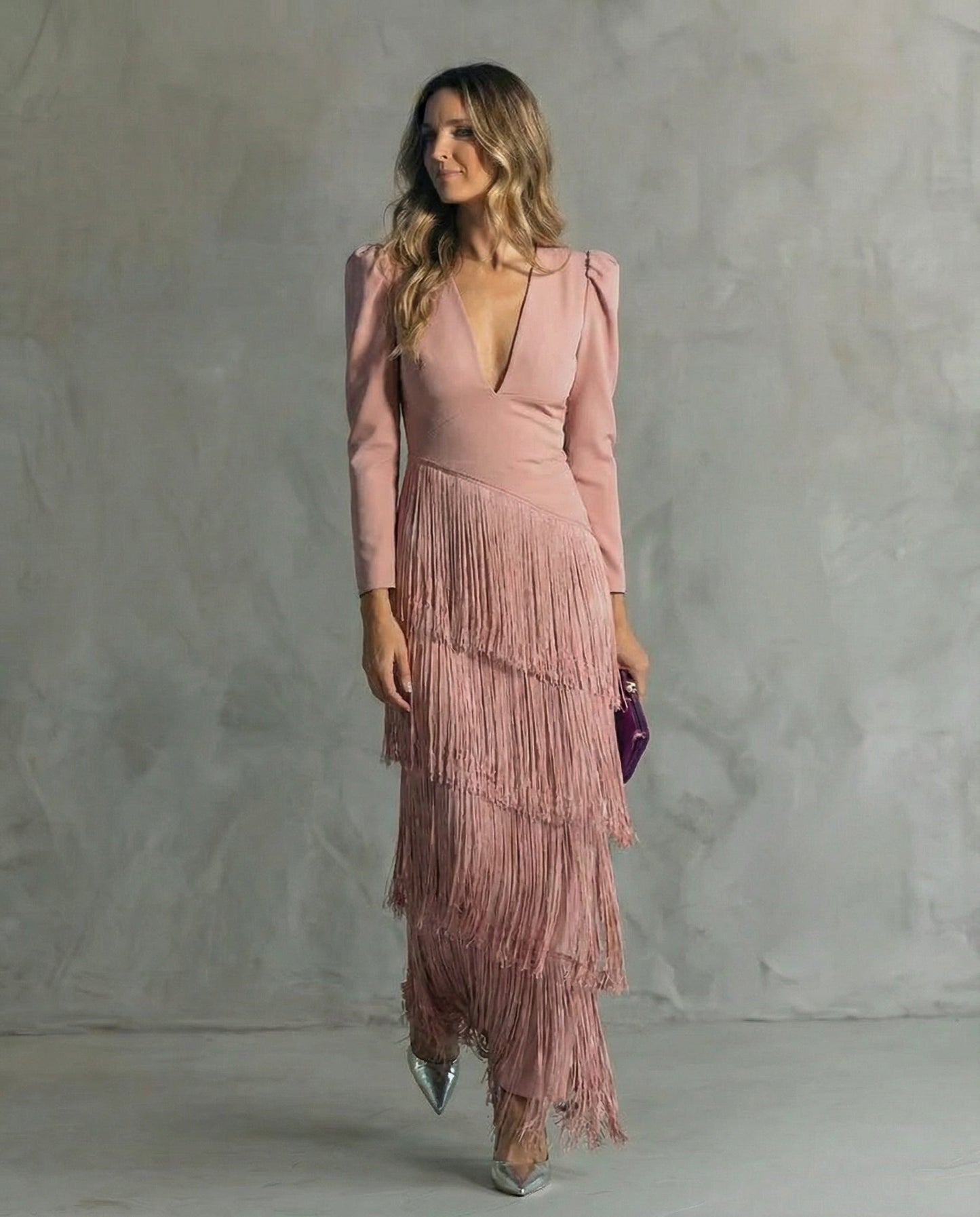 Julia | Women's V Neck Fringe Maxi Dress