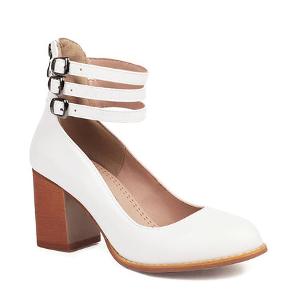 Sharon | Smooth Sandals with Ankle Strap and Thick Heel