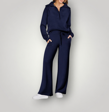 Bianca | Women's Loungewear Set Half Zip Sweatshirt Wide Leg Pants