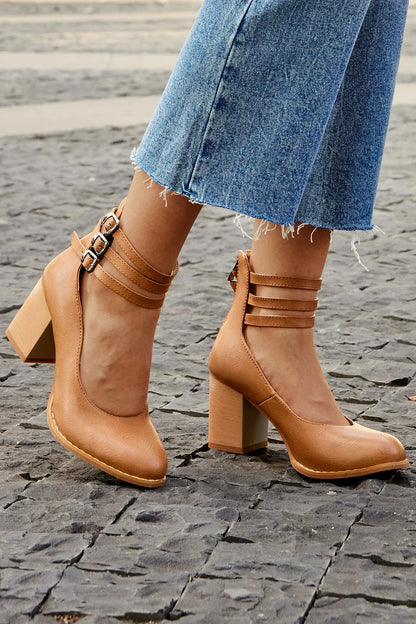 Sharon | Smooth Sandals with Ankle Strap and Thick Heel