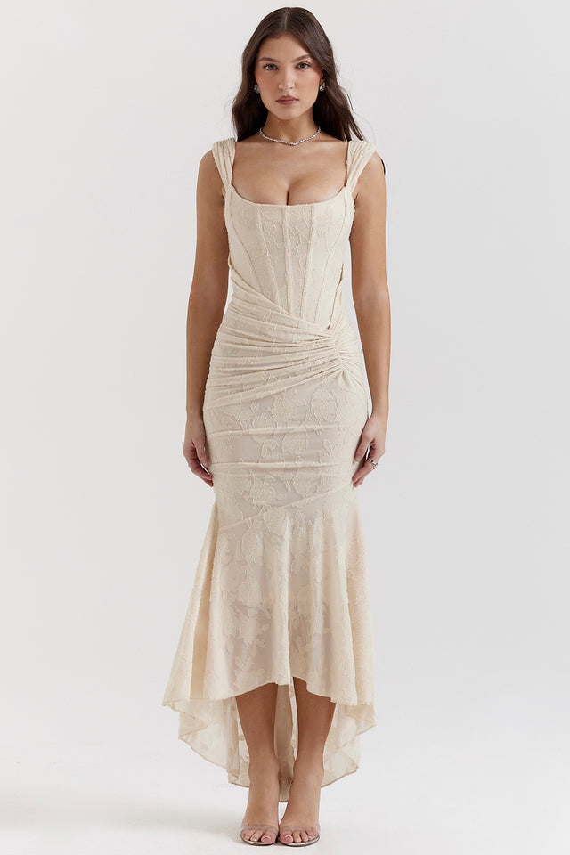 Elizabeth | Women's Wedding Guest Lace Ruched Bodycon Dress Evening