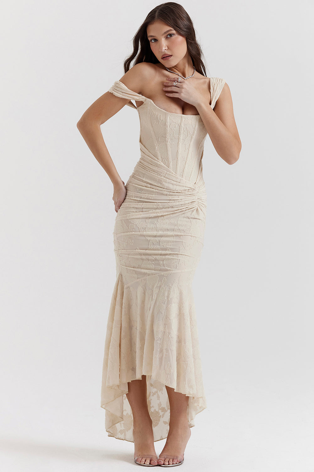 Elizabeth | Women's Wedding Guest Lace Ruched Bodycon Dress Evening
