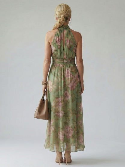 Elena | Women's Botanical Halter Mid-Length Dress