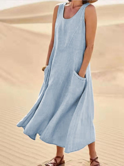 Brielle | Women's Everyday No-Sleeve Maxi Dress Scoop Neck Pockets