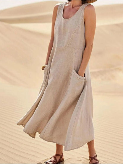 Brielle | Women's Everyday No-Sleeve Maxi Dress Scoop Neck Pockets