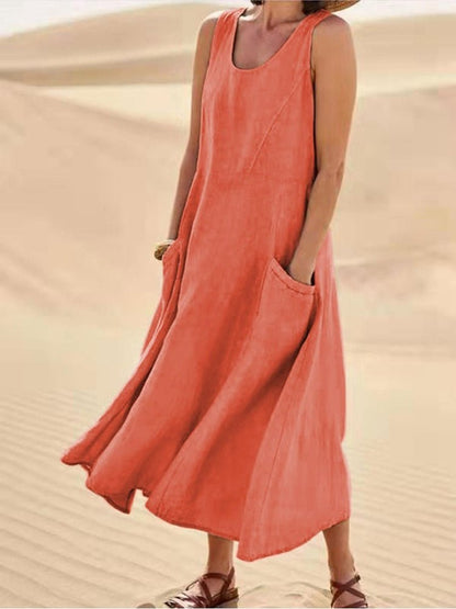 Brielle | Women's Everyday No-Sleeve Maxi Dress Scoop Neck Pockets