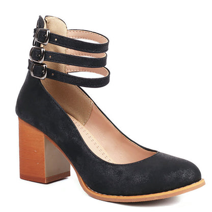 Sharon | Smooth Sandals with Ankle Strap and Thick Heel