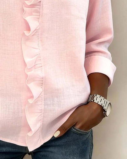 Julia | Women's Ruffle V-Neck Long Sleeve Blouse Spring Top