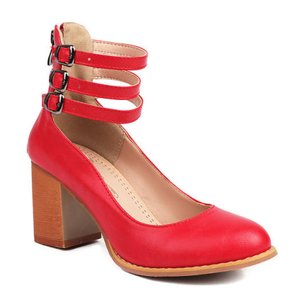 Sharon | Smooth Sandals with Ankle Strap and Thick Heel